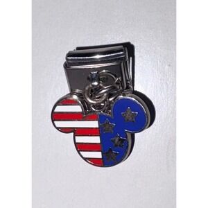 Disney Mickey Mouse American Flag Patriotic Italian Charm Bracelet Link‎